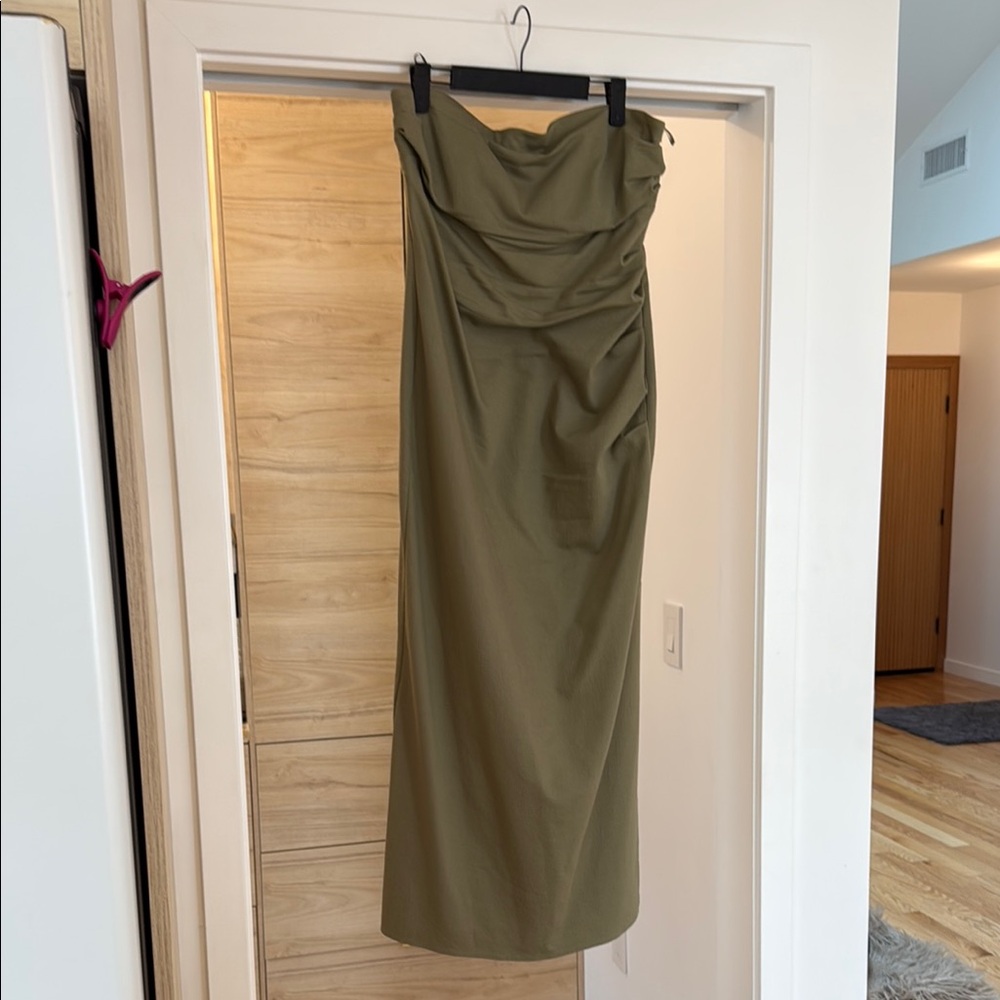 ZARA Olive Green Strapless Dress size XL
